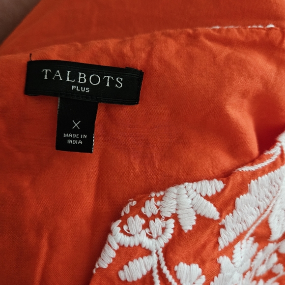 Talbots orange & white embroidered voile shell blouse top Womens XLarge - Picture 5 of 8